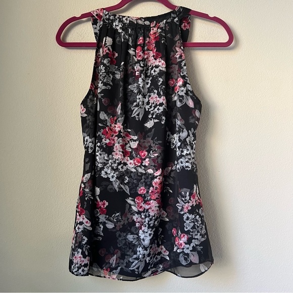 White House Black Market Bow Tie Printed Black Pink Floral Halter Top, size 6P - Picture 12 of 14